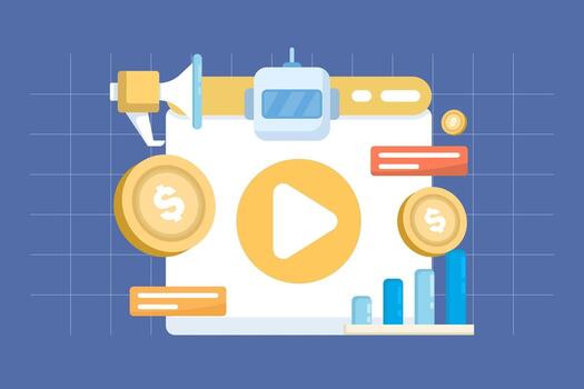 ilustración de artificial inteligencia en márketing tecnología, presentando robots ayudando en anuncio gestión, automatización, y el desarrollo de eficaz márketing estrategias. vector