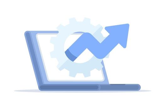 illustration of operating system update concept. Depicts computer upgrade, IT support, and technician maintaining laptop performance for better functionality and technical improvement. vector