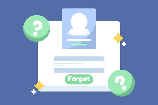 Forgotten password concept illustration showing a confused user facing login issues on social media or websites, symbolizing account recovery, user service, and access problems. vector