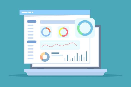 Website admin dashboard illustration concept. Depicts interface design for monitoring data, user management, and analytics, suitable for websites, landing pages, mobile apps, posters, and banners. vector