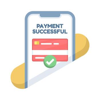 illustration of smartphone and payment card emerging from a hole. Represents successful wireless payment processing, secure transactions, and seamless online shopping experience. vector