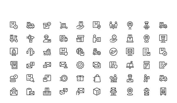 correo Servicio y mensajero esenciales línea icono conjunto presentando limpio, profesional, y escalable contorno simbolos vector