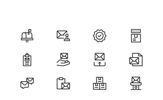 entrega y mensajero esenciales línea icono colección con profesional, escalable, y píxel perfecto iconos vector