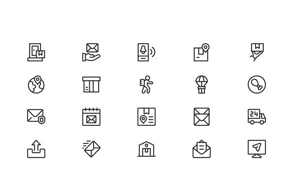 correo y logística línea icono paquete con profesional, escalable, y único símbolos para entrega servicios. vector