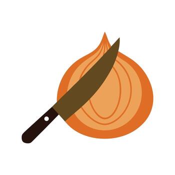 Knife slicing through a layered object still life vector