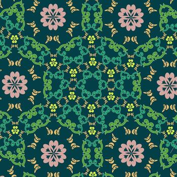 Batik Tumpal Tessellation on Green Background using Hexagonal Grid vector