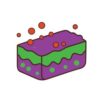 rectangular púrpura y verde en capas objeto con naranja burbujas en blanco antecedentes forma geométrico vector