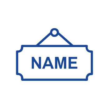 Blue Line Art Icon of a Rectangular Name Plate Sign Hanging on White Background plaque vector