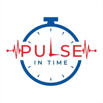 Pulse in Time Logo Design Featuring a Stop Watch with Heartbeat Lines Flanking a Bold Text vector