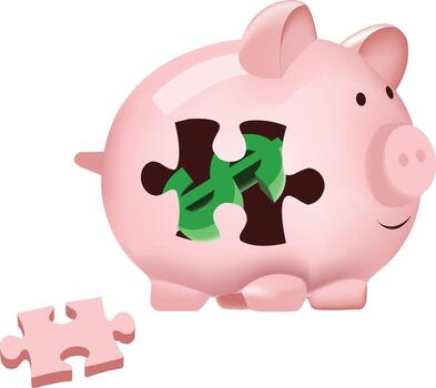 Piggy bank finding financial planning solution puzzle part vector
