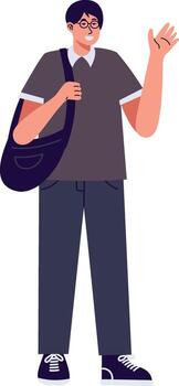 University Student Character with Cartoon Design. Isolated on White Background vector