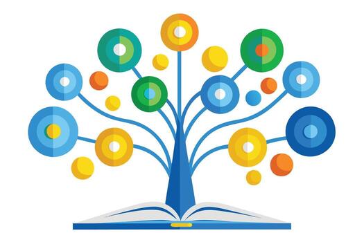 Open book with colorful abstract tree of knowledge vector