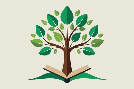 árbol de conocimiento creciente desde un abierto libro rama vector