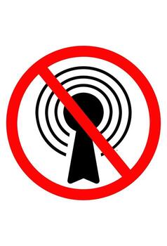 No radio signal or wireless connection prohibited. Prohibition sign against broadcast or antenna usage. Do not use wireless transmission symbol. vector