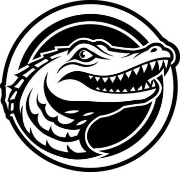A crocodile head in a circle with a black background vector