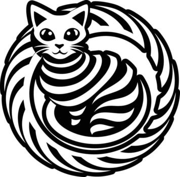 A black and white cat in a circle with a zigzag pattern vector