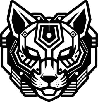 un negro y blanco imagen de un gato cabeza con un futurista diseño vector