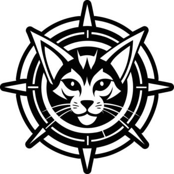 A cat head in a circle with a star in the middle vector