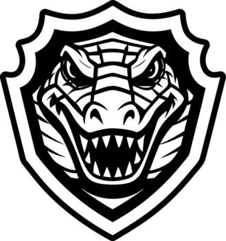 A crocodile head on a shield with a black and white background vector