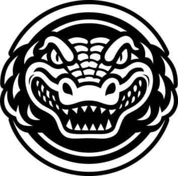 A crocodile head in a circle with a black and white background vector