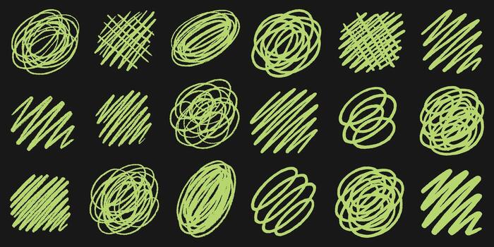 Neon Scribble Set. Hand Drawn Circles, Doodles, And Abstract Marker Shapes On Black Background vector