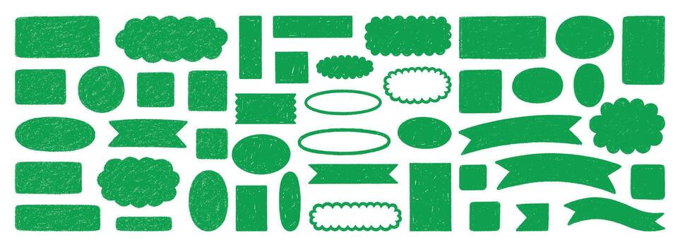 Grunge Label Shape Set. Hand-Drawn Banners, Badges, And Frames In Texture Style vector