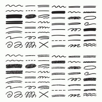 Hand Drawn Underline Set. Sketchy Lines, Scribbles, And Grunge Marker Strokes Collection vector