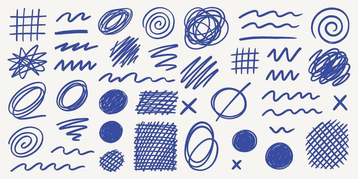Hand Drawn Scribble Set Doodle Circles, Swirls, Lines, And Abstract Sketch Elements vector