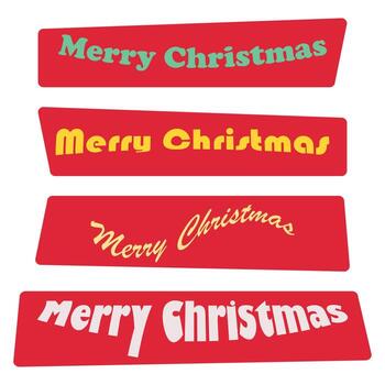 cuatro rojo pancartas con alegre Navidad texto en diferente fuentes y colores en blanco antecedentes vector