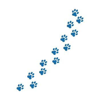 Blue paw prints walking in a diagonal line on a white background animal tracks path vector