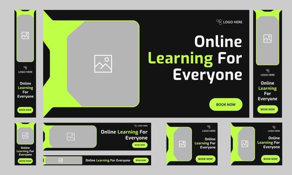 Editable digital online education web set banner design for social media post, daily learning web bundle banner design, editable eps 10 file format vector