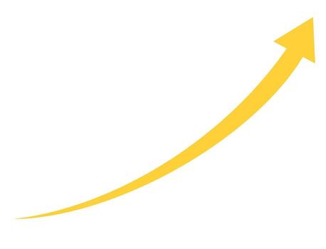 Curved yellow arrow pointing upwards on a white background representing growth progress and positive trend in vector