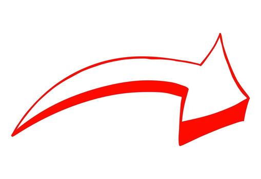 Vibrant red arrow curving sharply on a white background indicating direction and forward progress with energy vector