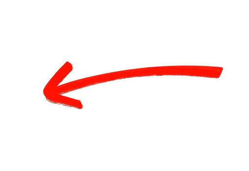 Handdrawn red arrow pointing left on a white background indicating direction with a bold artistic and simple d vector