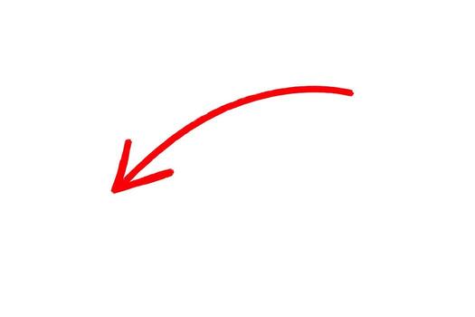 Handdrawn red arrow curving downwards on a white background indicating direction and guidance with simplicity vector
