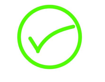 Bright green check mark in a circle confirming a task completion on a white background conveying approval vector