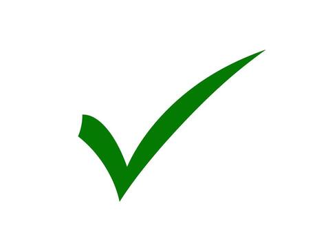 Green checkmark symbol appearing on a white background signifying approval and validation with a positive conn vector