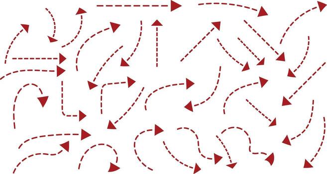 colección de rojo punteado flechas señalando en varios direcciones en un blanco antecedentes vector