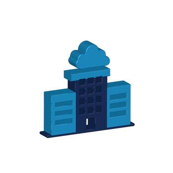 isométrica nube informática edificio Proporcionar datos almacenamiento y red soluciones en línea vector