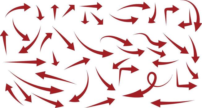 colección de rojo flechas señalando en diferente direcciones en un blanco antecedentes diseño vector