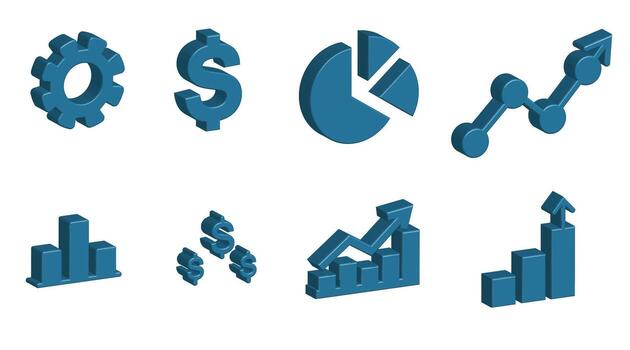 Isometric business icons showing growth and progress in a clean and modern style vector