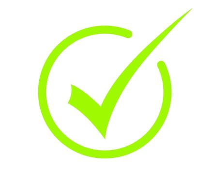 Lime green check mark inside a circle confirming acceptance on a white background conveying approval and valid vector