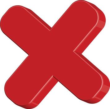 Red cross mark hovering in white space symbolizing cancellation and negative feedback vector