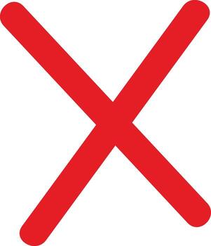 Vibrant red X mark indicating rejection on a white background symbolizing error cancellation and negative confirmation with a bold clea vector