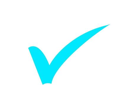 Vibrant cyan checkmark confirming completion against a clean white backdrop symbolizing approval acceptance and positive affirmation in a minimalist style vector