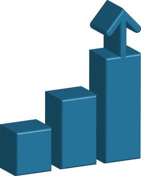 Ascending blue bar graph with arrow pointing upwards showcasing growth and progress in a business setting symbolizing success and achie vector