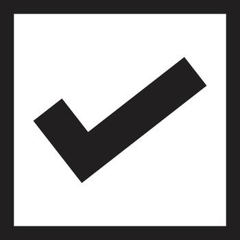 Bold check mark inside a square confirming task completion on a white background conveying a sense of approval and success in a minimal vector