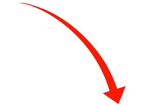 Vibrant red arrow curving downwards on a white background symbolizing decline loss or failure in a minimalist and modern design conveying a sense of urgency vector