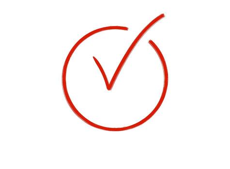 Handdrawn red check mark inside a circle on a white background signifying approval and completion with a positive and affirmative feeling of accomplishment vector