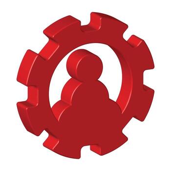 Red figure inside a gear representing human resources and operational efficiency concept vector
